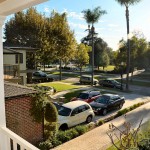 Standing on the balcony you see divided Flower Street to the left ..